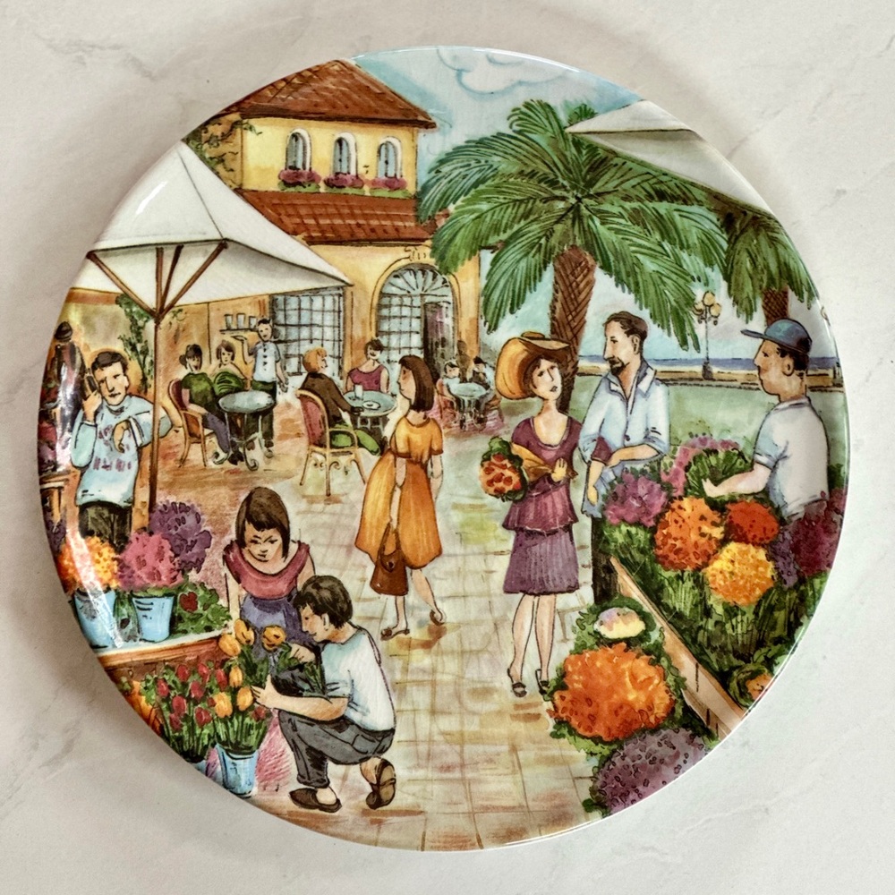 Brunelli Italian Market Scene 11” Plate Made in Italy